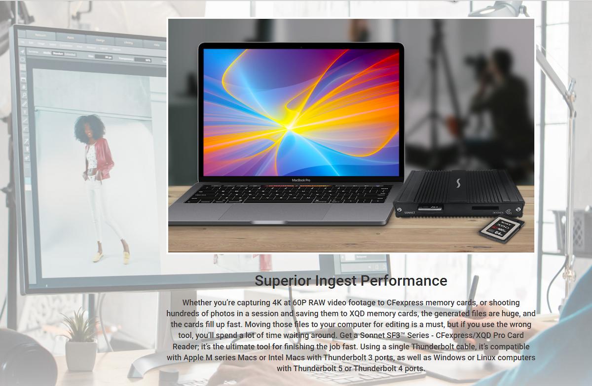 Sonnet SF3 CFexpress/XQD Pro Card Reader – Dual Slot Thunderbolt 3