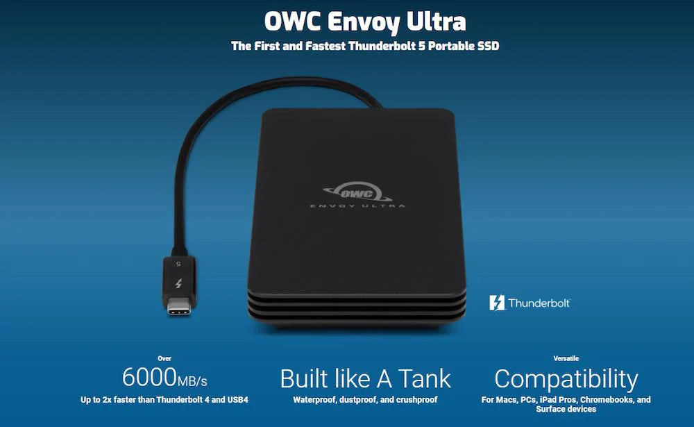 OWC Envoy Ultra Thunderbolt™ 5 SSD – Blazing 6,000MB/s Speeds in a Rugged Portable Drive