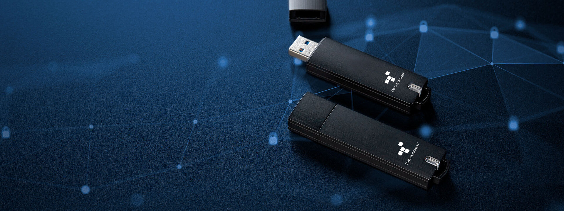 DataLocker Sentry 5 encrypted USB drives on dark cybersecurity background