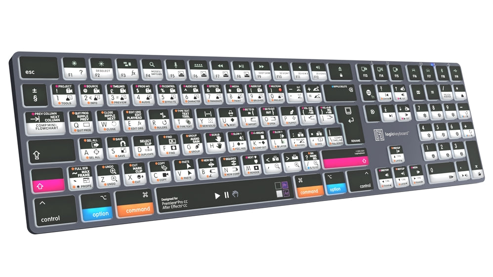 Logickeyboard TITAN Adobe Filmmaker Mac keyboard - angled view
