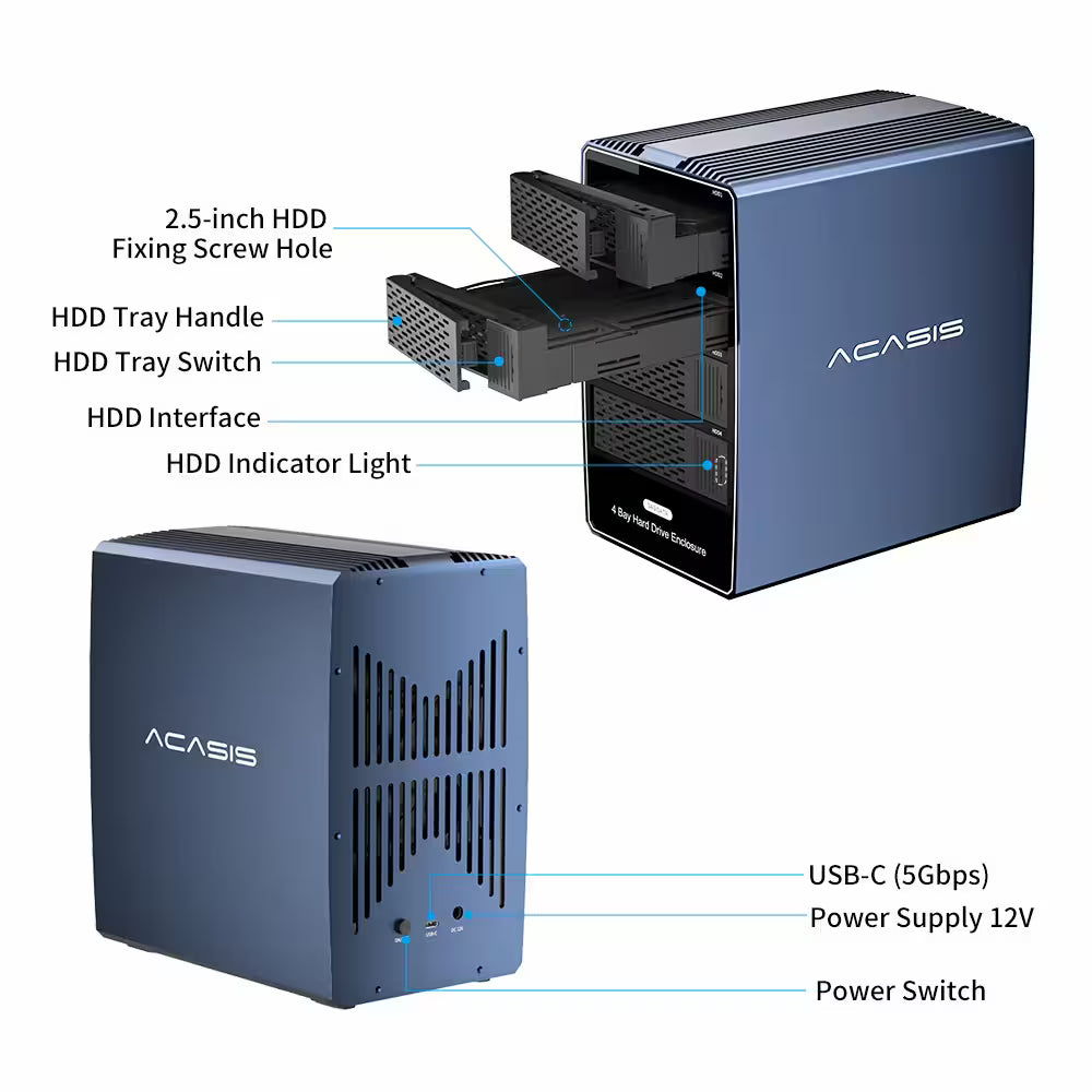 Acasis 4-Bay USB 3.0 SATA/SAS Hard Drive Enclosure – Multi-Drive Storage Array