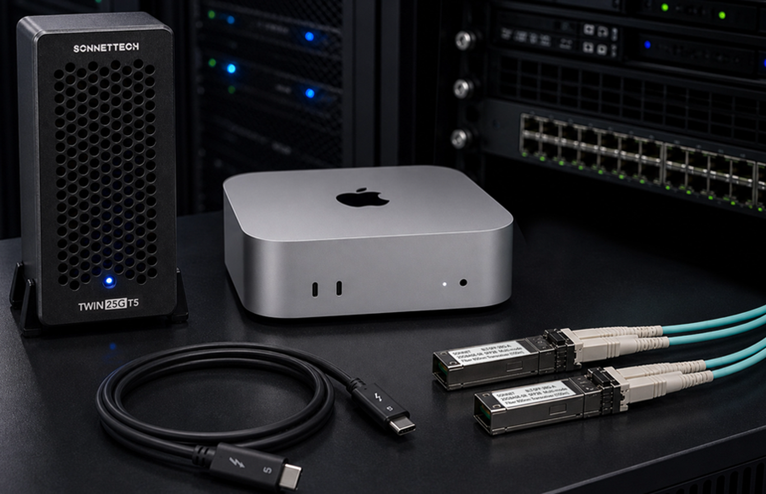Sonnet Twin25G T5 Dual-Port 25GbE Thunderbolt 5 Adapter with Two SFP28 Transceivers
