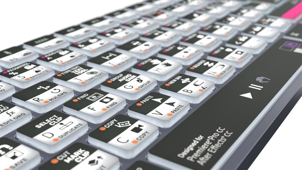 Logickeyboard TITAN Adobe Filmmaker Mac keyboard - backlit keys detail