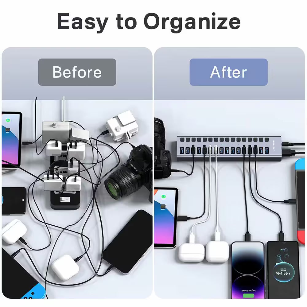 Acasis 16-Port USB 3.1 Hub – Powered, Individually Switched Ports