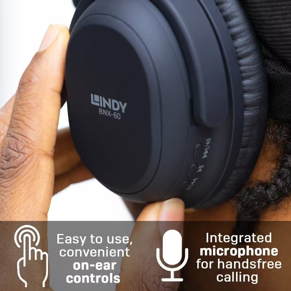 Lindy BNX-60 Wireless Active Noise Cancelling Headphones – aptX (Cool Grey / Matt Black)