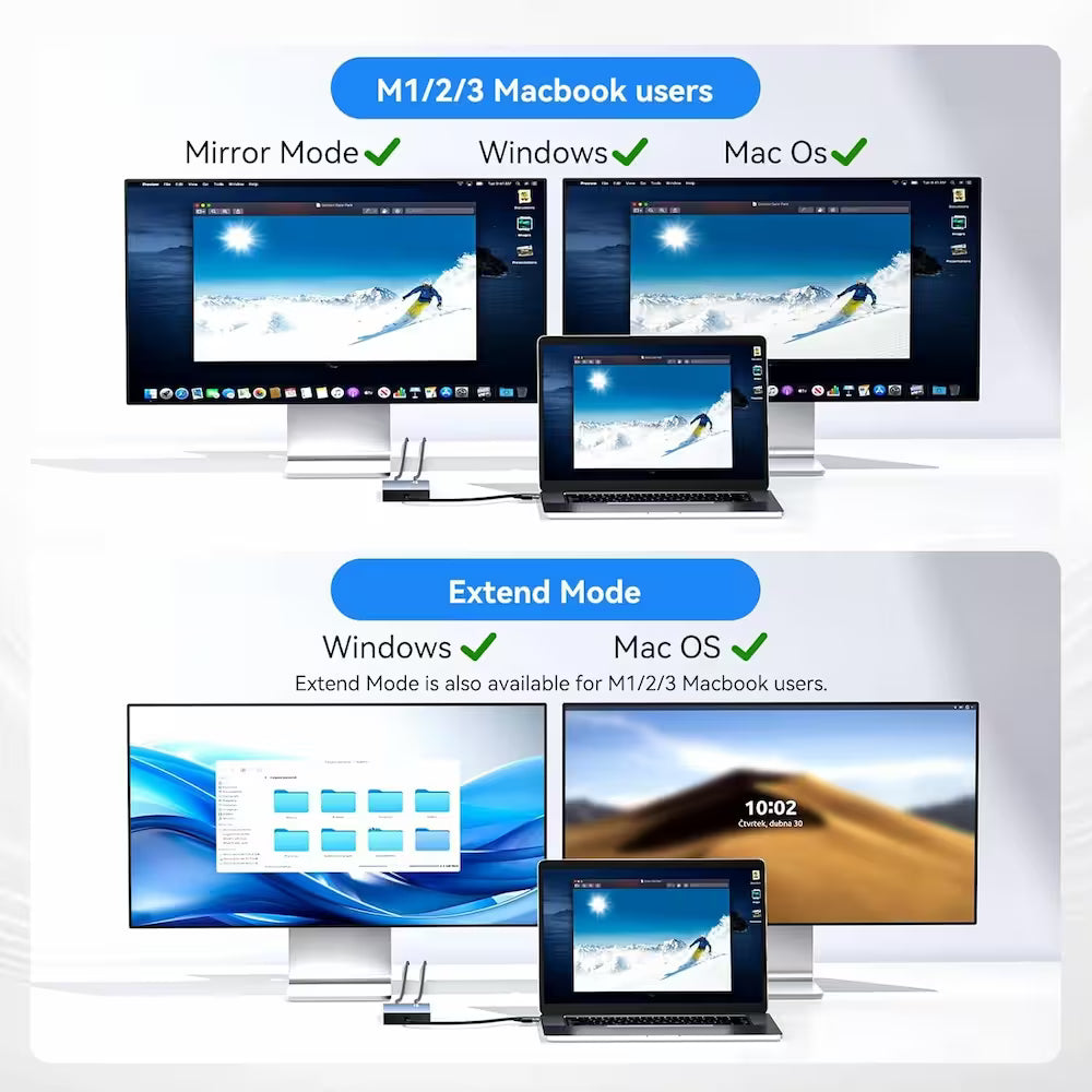 Acasis USB-C DisplayLink Dual 4K 60Hz HDMI Adapter – Dual Monitor Hub for Mac & PC