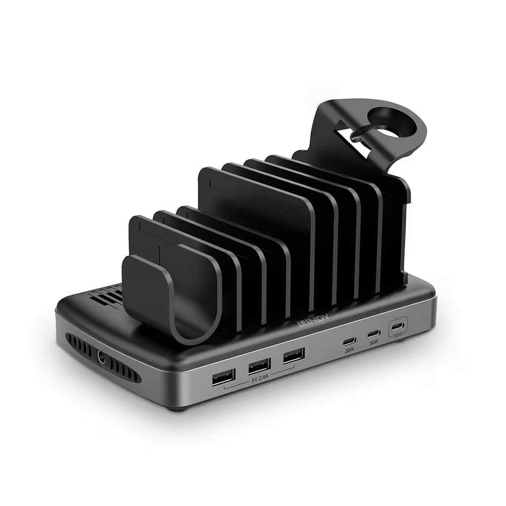 Lindy 160W 6-Port USB Charging Station – 3× USB-C & 3× USB-A Hub