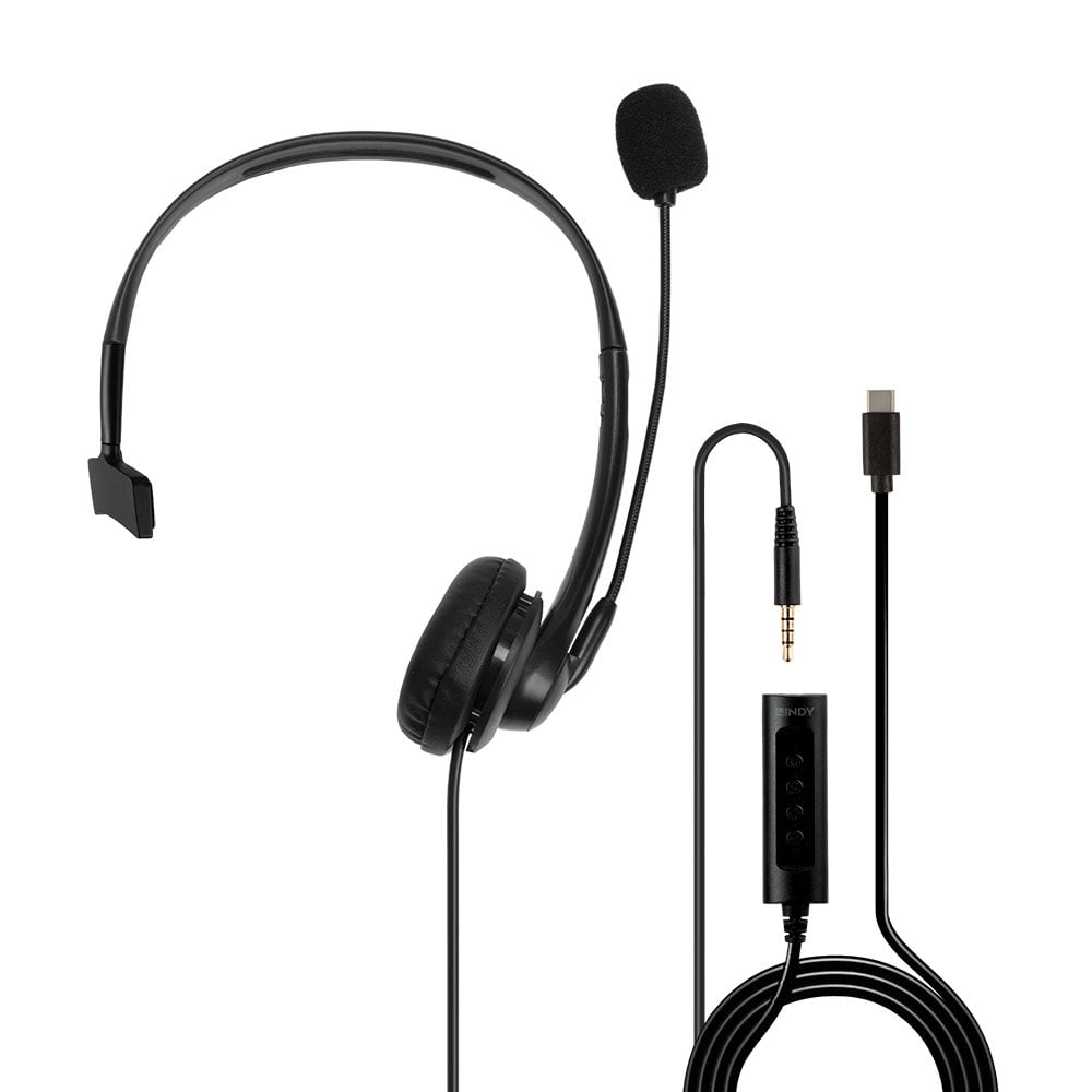 Lindy 3.5mm & USB-C Monaural Headset with In-Line Control