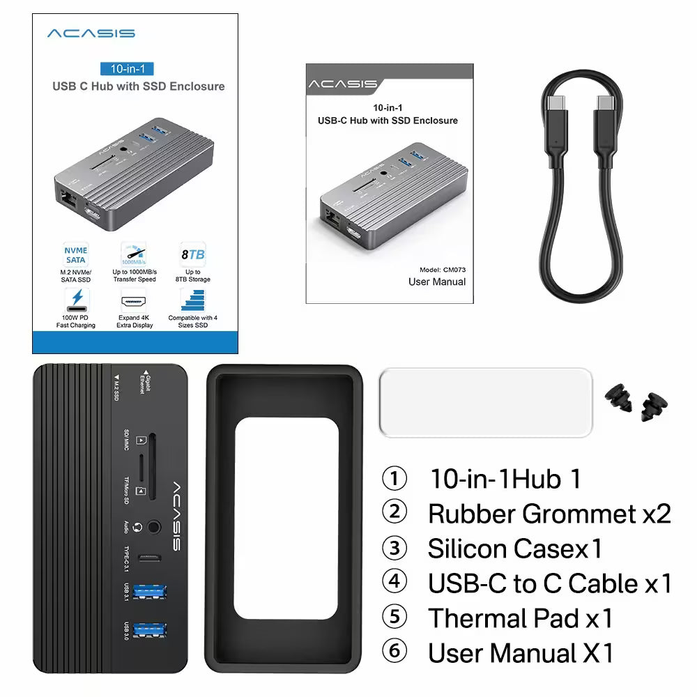 Acasis 10-in-1 USB-C Hub with NVMe SSD Enclosure – Portable Docking Station