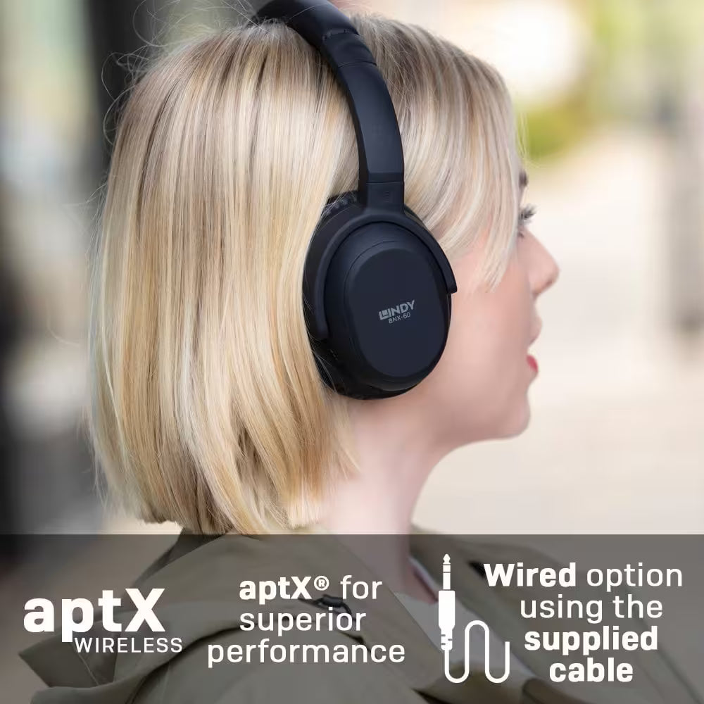 Lindy BNX-60 Wireless Active Noise Cancelling Headphones – aptX (Cool Grey / Matt Black)