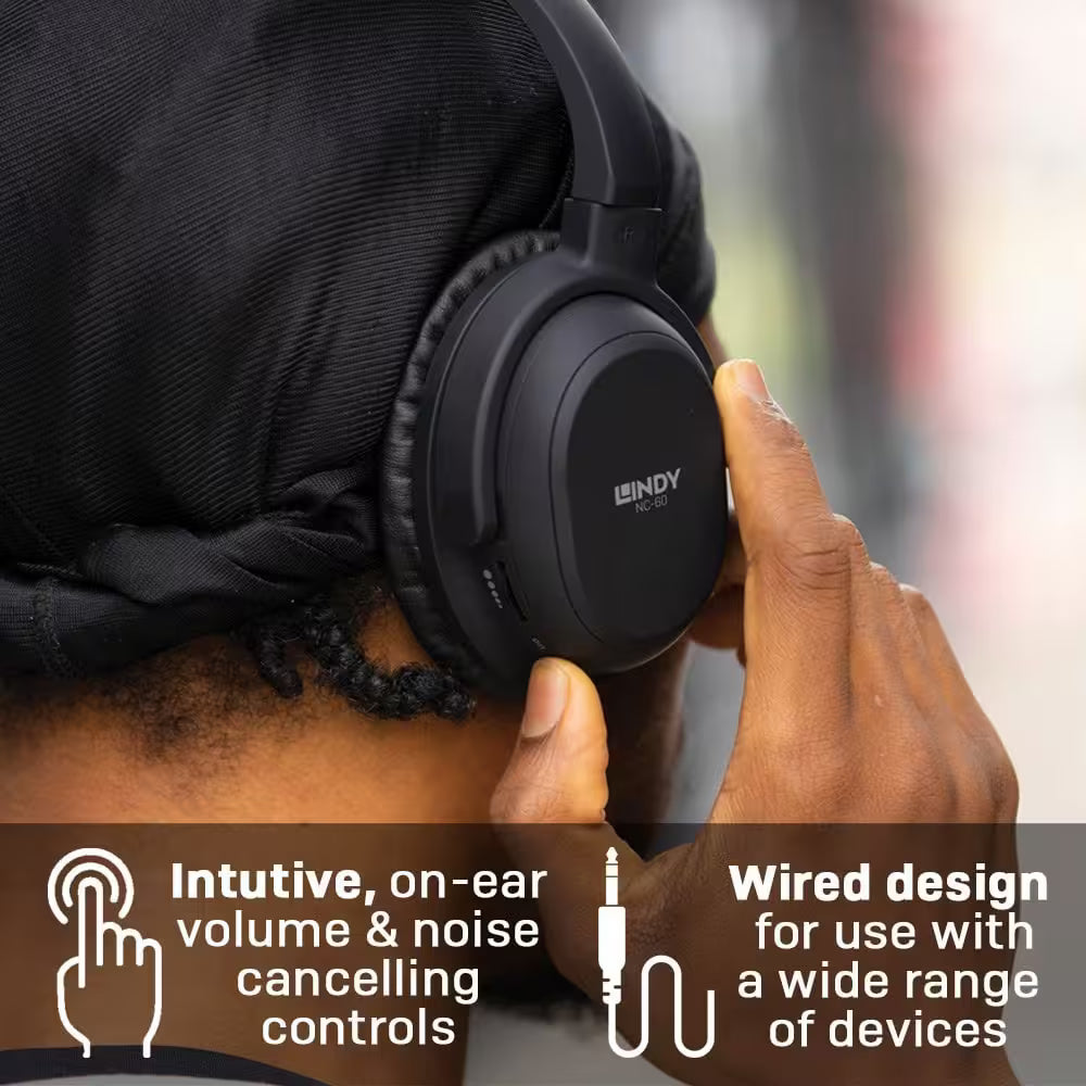 Lindy NC-60 Wired Active Noise-Cancelling Headphones