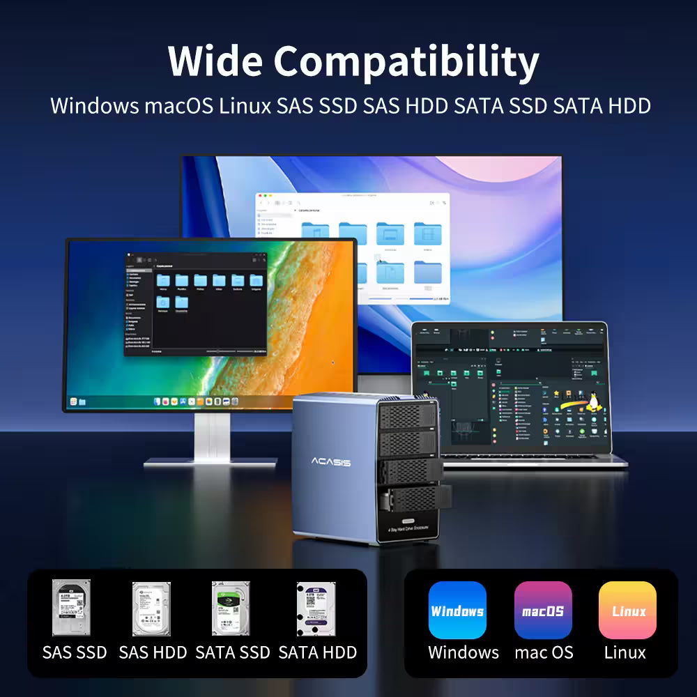Acasis 4-Bay USB 3.0 SATA/SAS Hard Drive Enclosure – Multi-Drive Storage Array