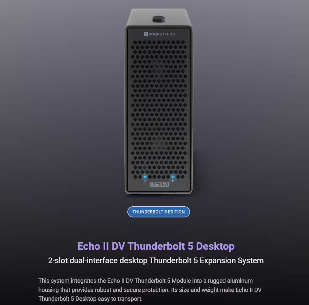 Sonnet Echo II DV Desktop – Dual‑Slot Thunderbolt 5 PCIe Expansion Chassis