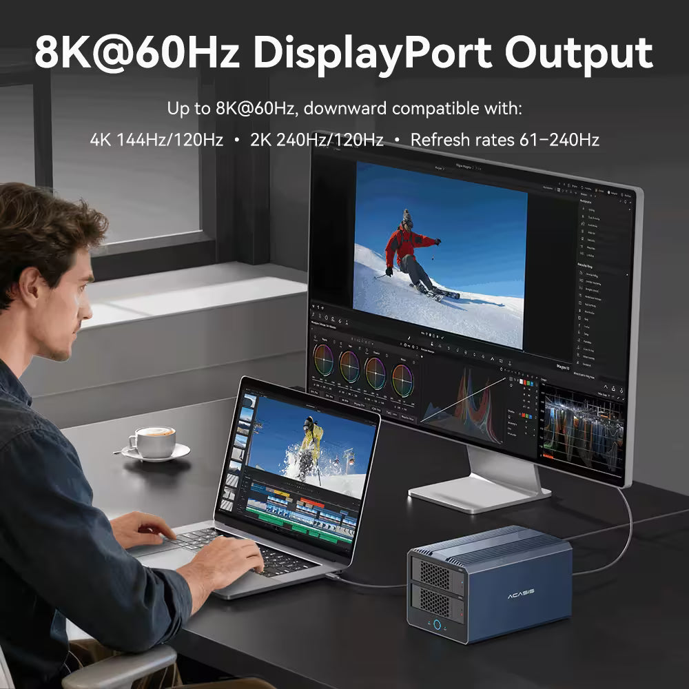 Acasis 40Gbps 4-Bay Hybrid HDD & NVMe SSD Enclosure – 2 HDD + 2 SSD