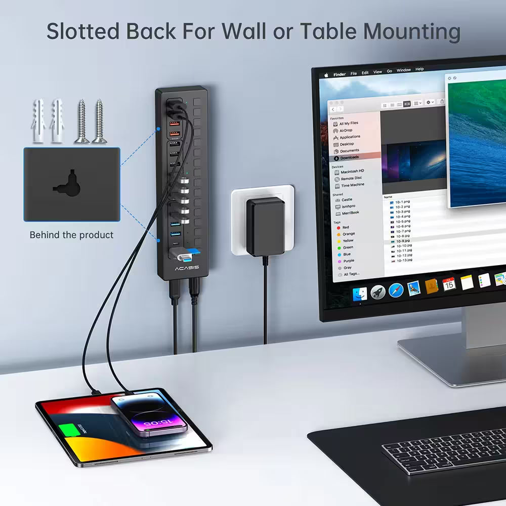 Acasis 16-Port USB-C Hub Splitter – Powered, Individually Switched, Smart Charging