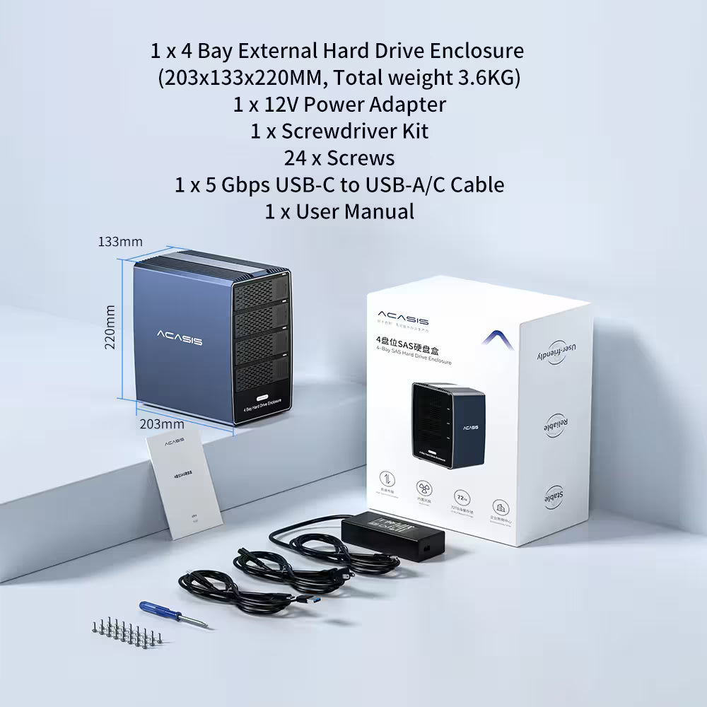 Acasis 4-Bay USB 3.0 SATA/SAS Hard Drive Enclosure – Multi-Drive Storage Array