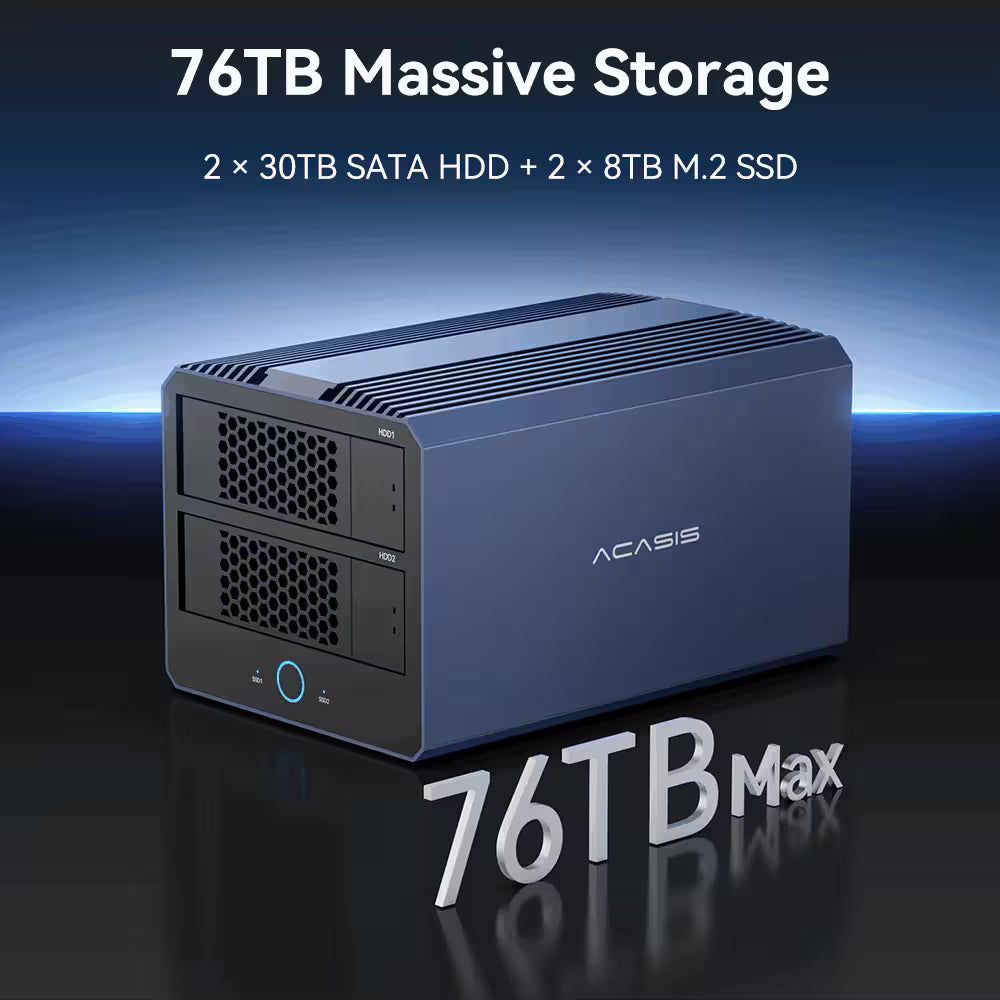 Acasis 40Gbps 4-Bay Hybrid HDD & NVMe SSD Enclosure – 2 HDD + 2 SSD