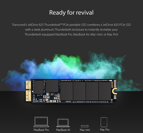 Transcend JetDrive 825 SSD kit with enclosure - works with any macOS for select Apple Mac from 2013 to current