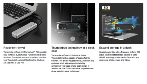 Transcend JetDrive 825 SSD kit with enclosure - works with any macOS for select Apple Mac from 2013 to current