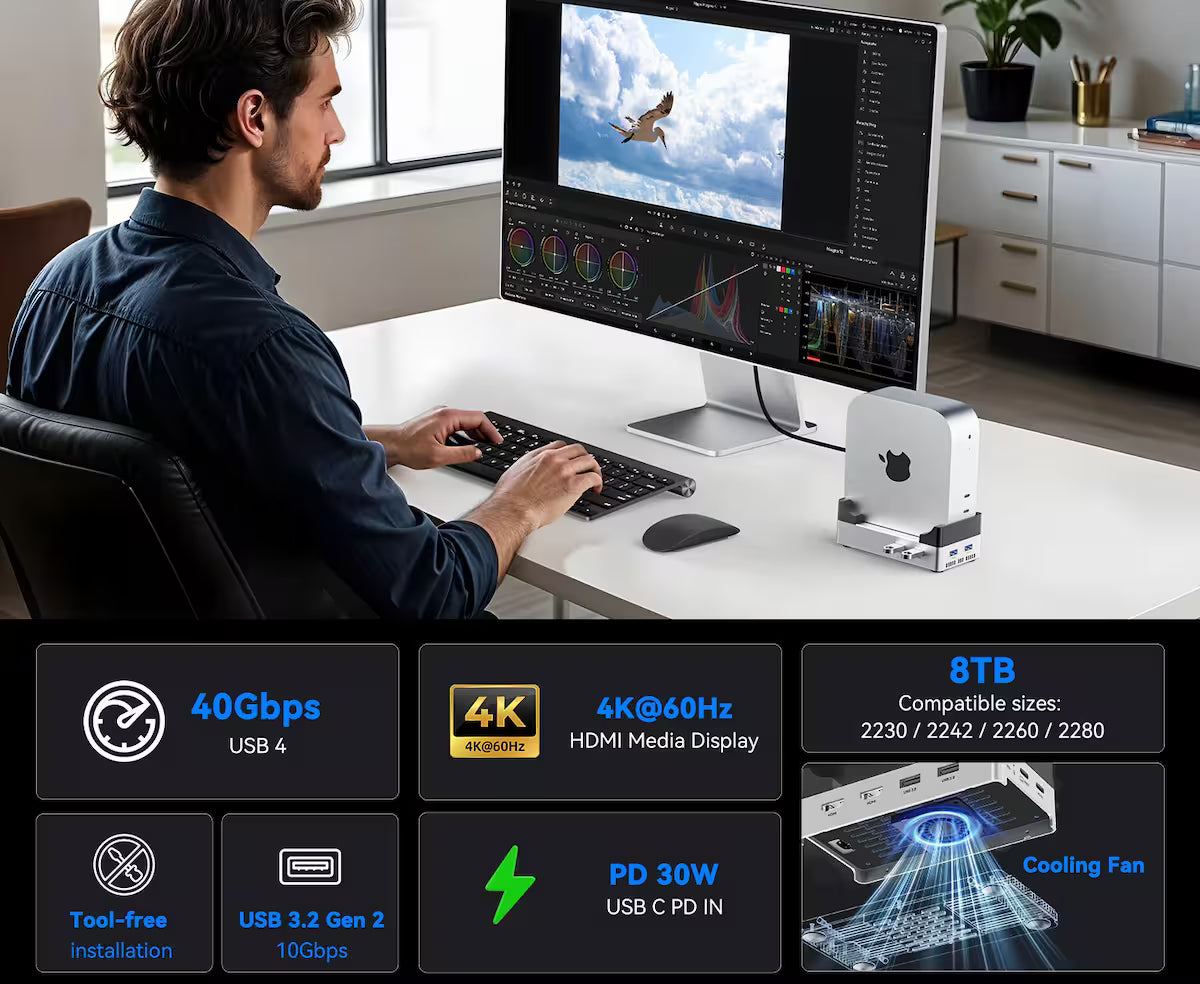 Acasis Mac mini M4 Dock & Stand – NVMe SSD Enclosure (Up to 8TB)