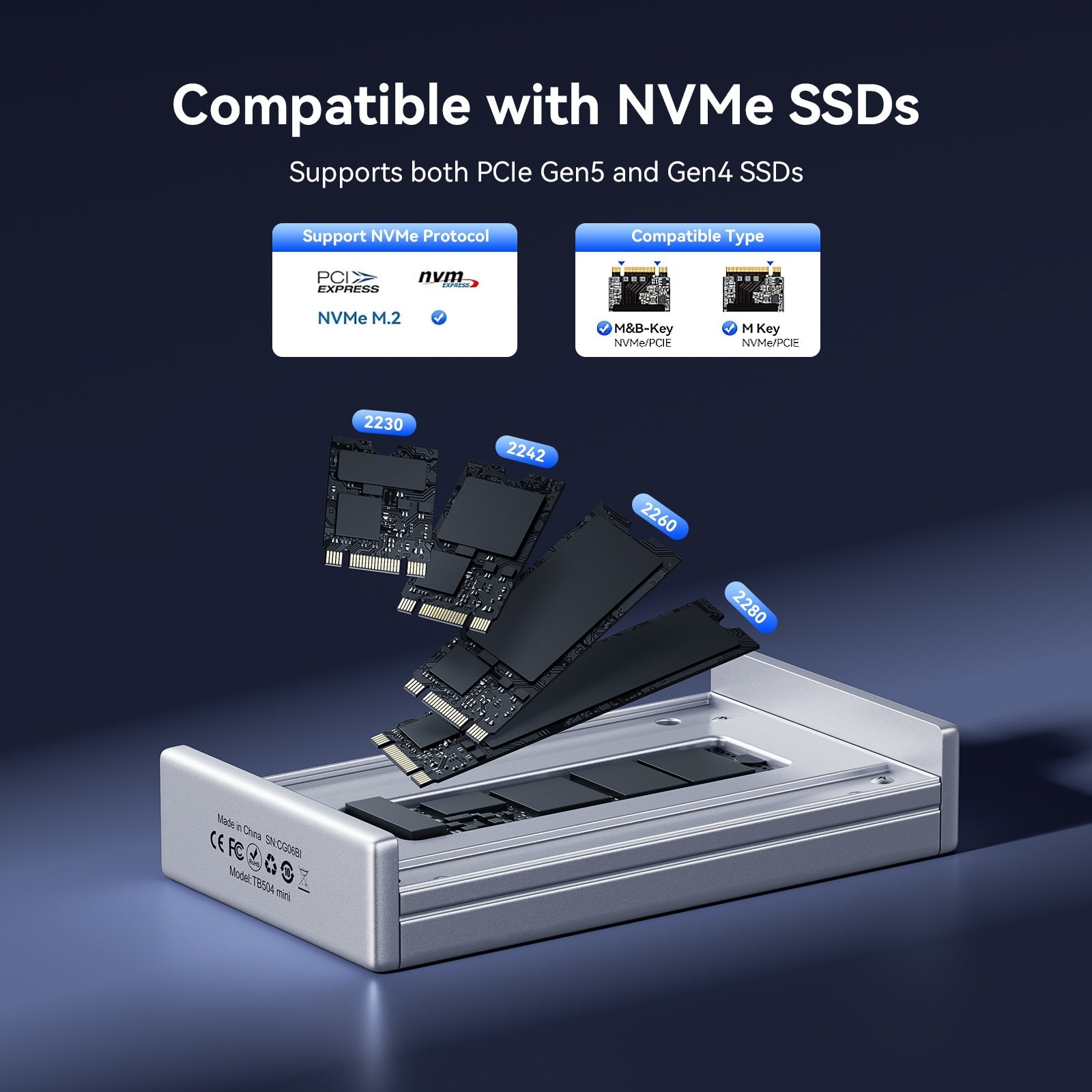 Acasis TB504Mini NVMe SSD compatibility - M.2 2230 2242 2260 2280 form factors