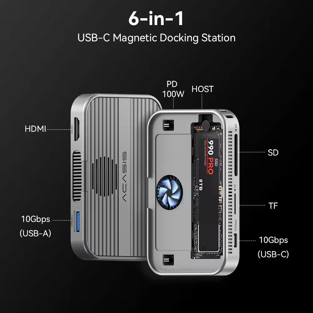 Acasis 10Gbps Magnetic SSD Dock & Enclosure – Up to 8TB, 4K HDMI, PD100W