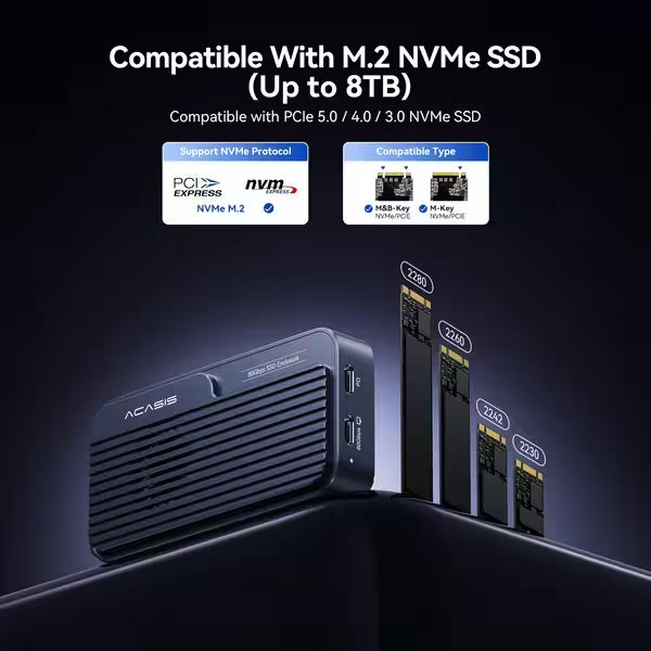 Acasis 80Gbps M.2 NVMe SSD Enclosure with Temp-Control Fan & PD Port (TB501 Max)