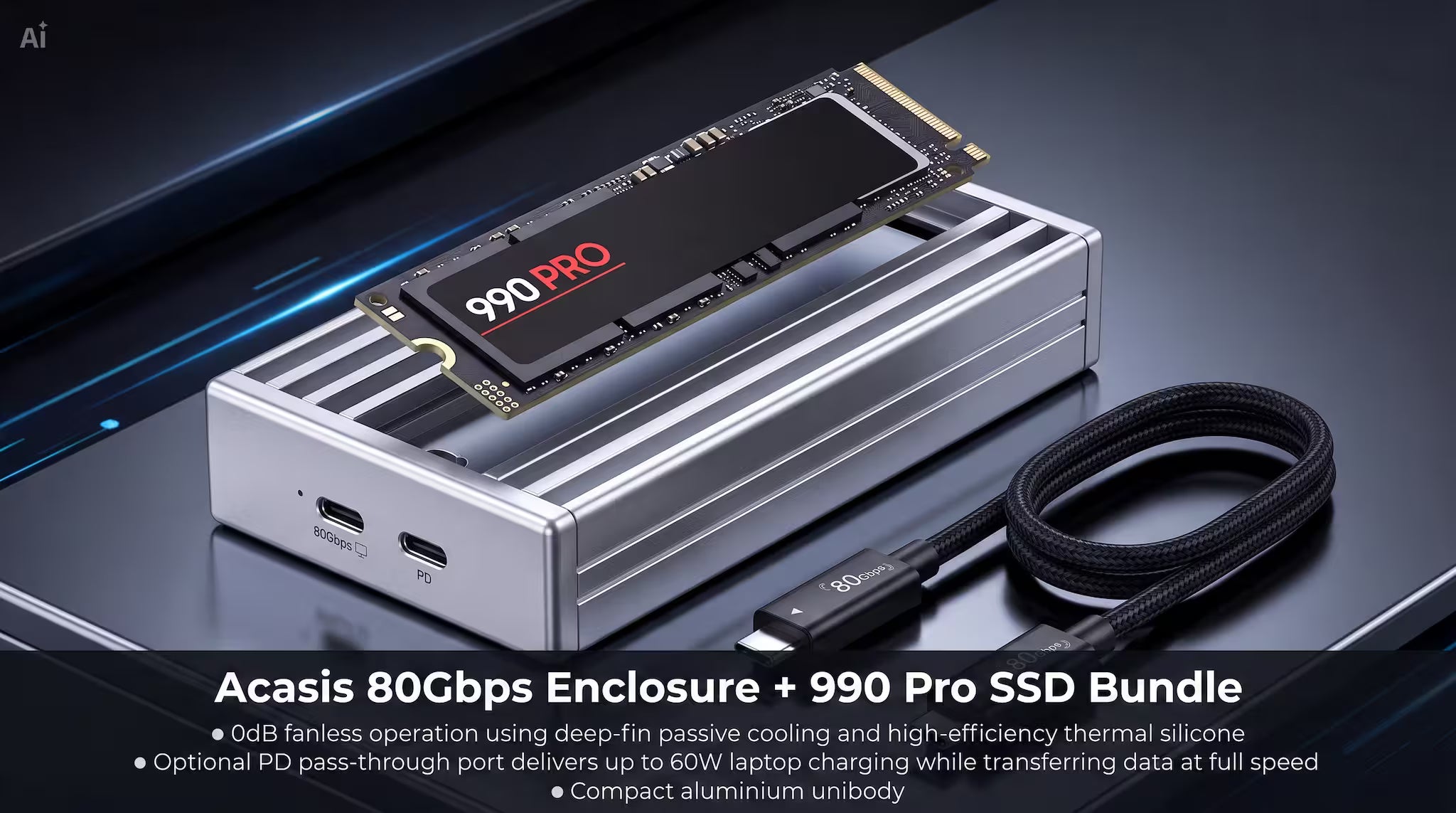 Acasis 80Gbps NVMe Enclosure + Samsung 990 Pro PCIe Gen4 SSD Bundle