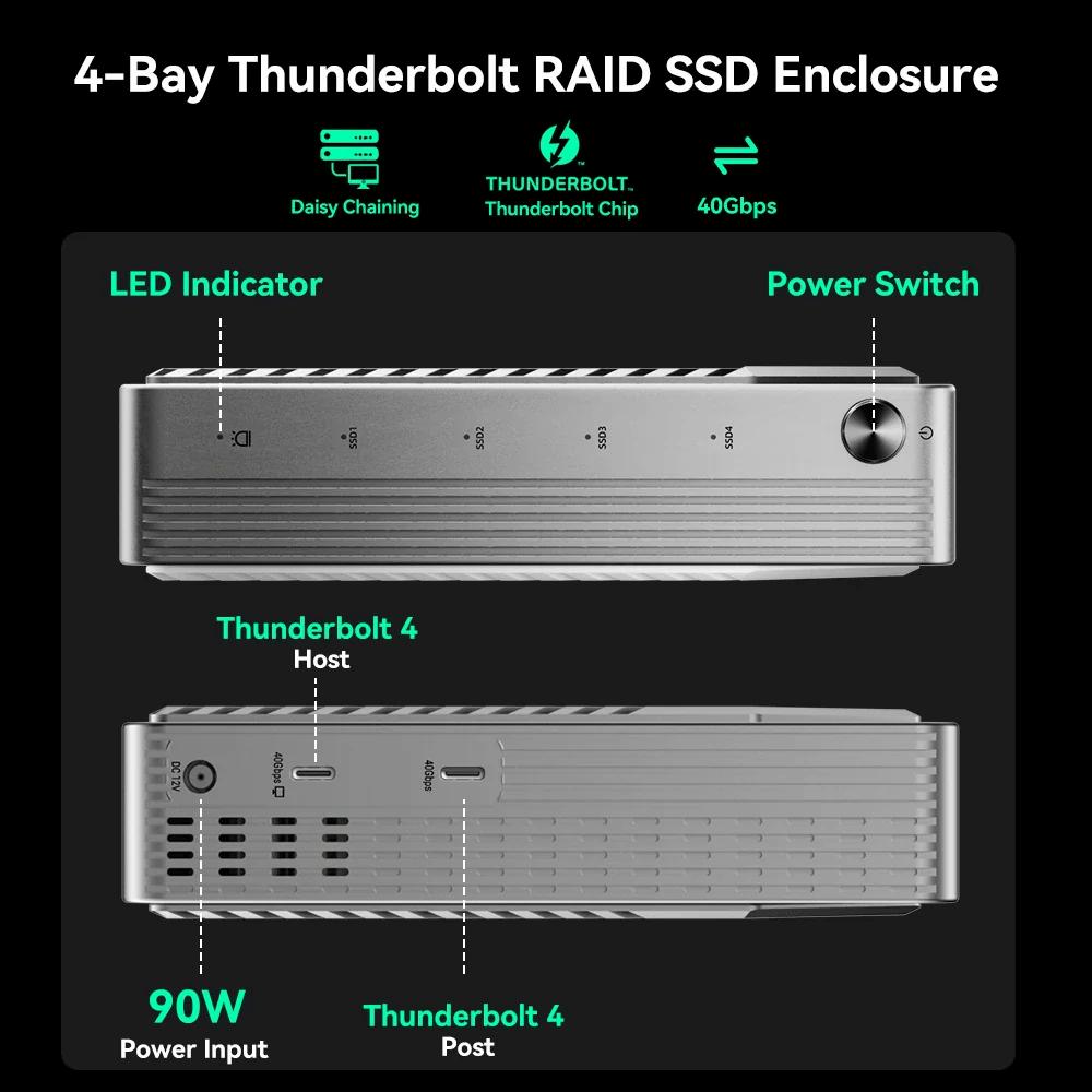 Acasis 40Gbps Thunderbolt 4 M.2 NVMe 4-Bay RAID SSD Enclosure with Cooling Fan
