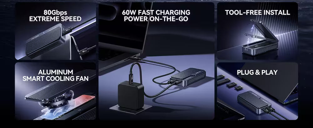 Acasis 80Gbps M.2 NVMe SSD Enclosure with Temp-Control Fan & PD Port (TB501 Max)