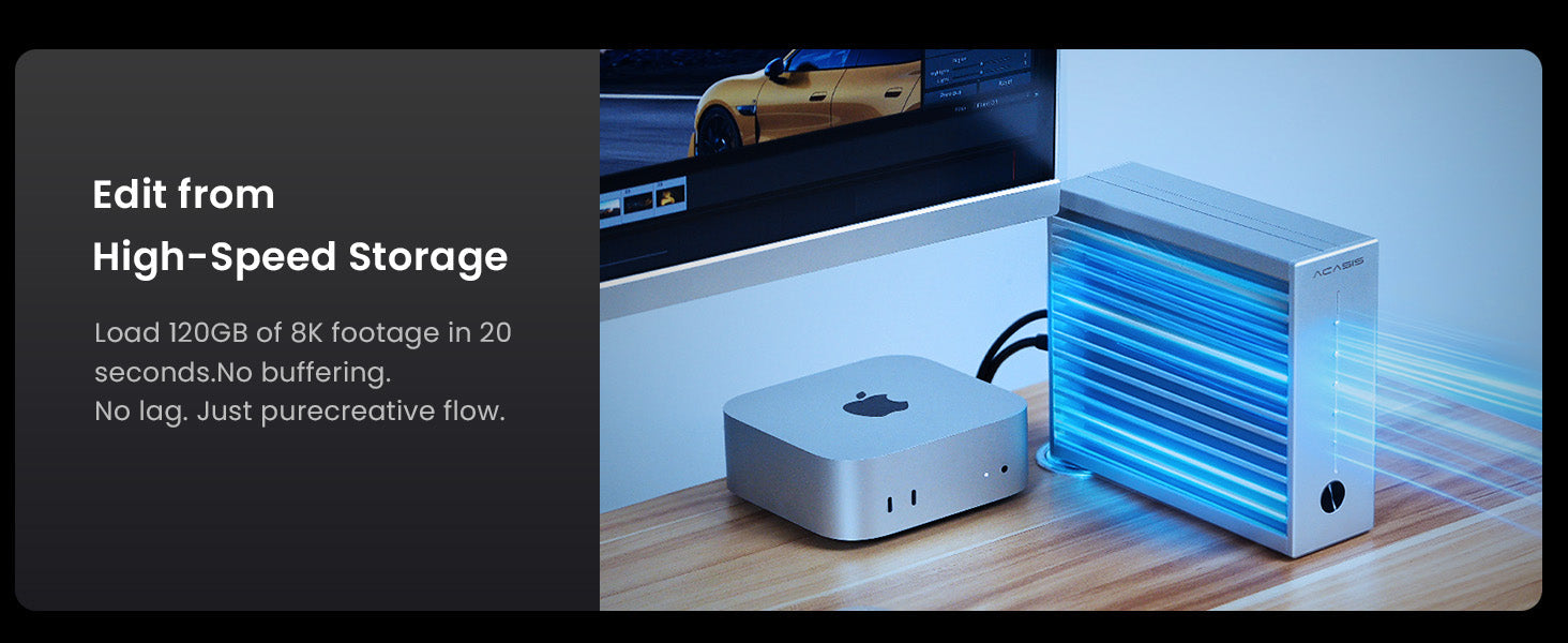 Acasis TB504 connected to Mac mini on desk
