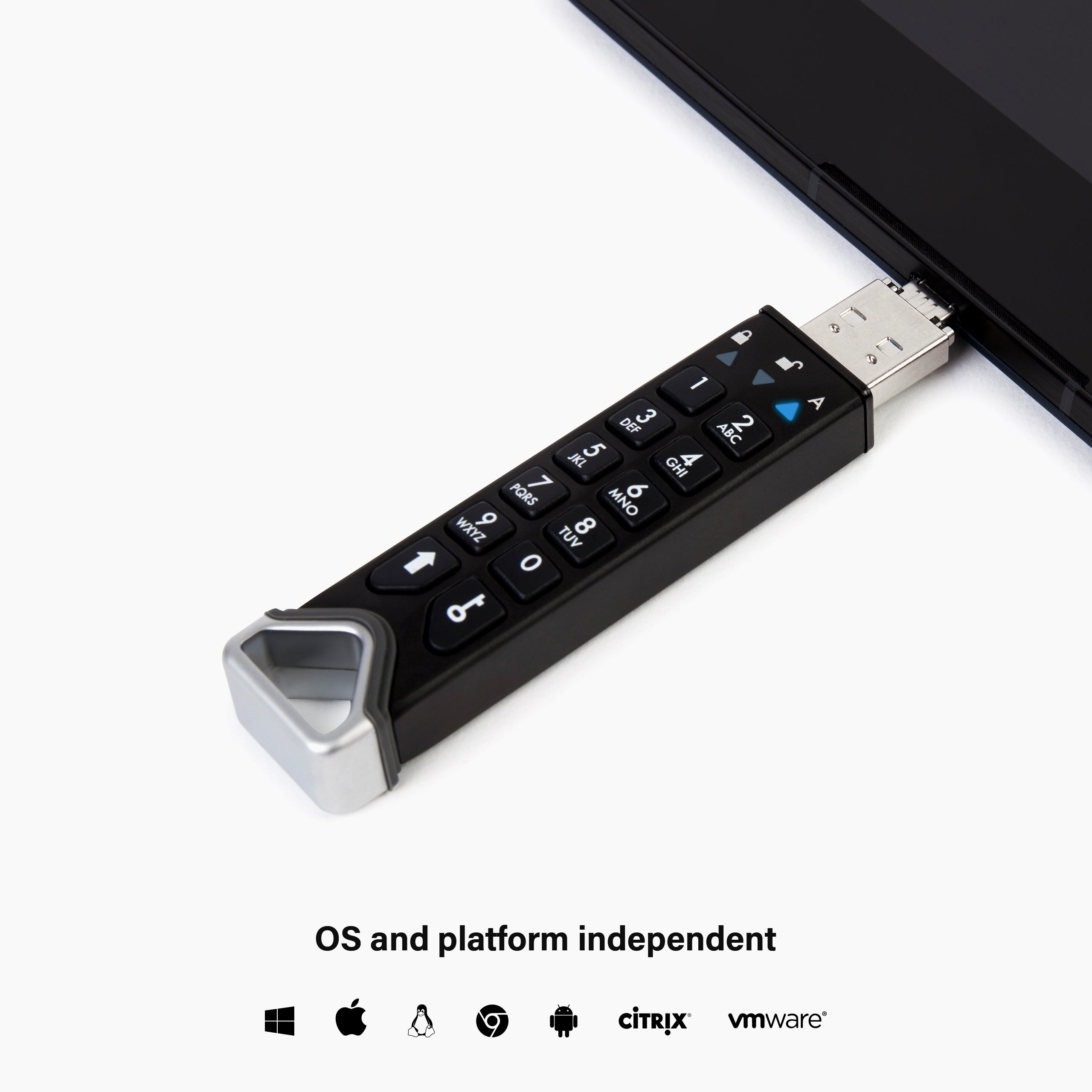 iStorage datAshur PRO2 — in use connected to laptop
