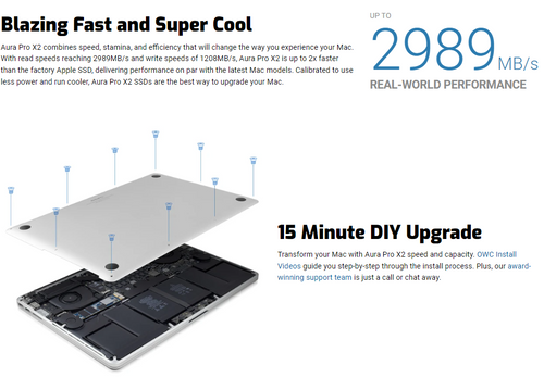 OWC Aura Pro X2 SSD Upgrade for MacBook Pro, Air, iMac, Mini & Pro (2013-2019)