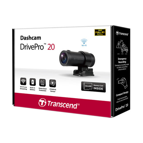 Transcend 64GB Drive Pro 20 Motorcycle Dashcam, 1080P Full HD, Built-in Wi-Fi