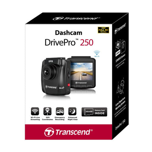 Transcend 64GB DrivePro 250 dashcam, Suction Mount, GPS