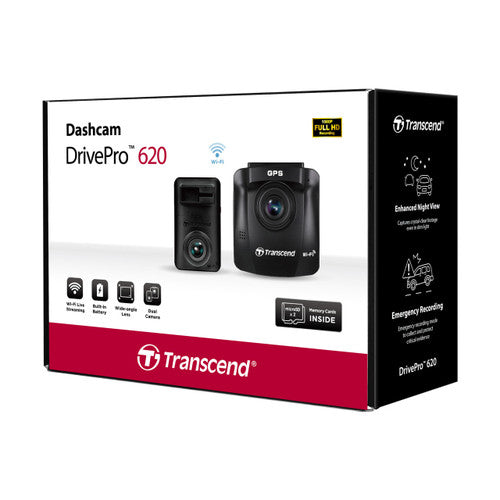 Transcend 64GB Dual Camera Dashcam DrivePro 620, GPS