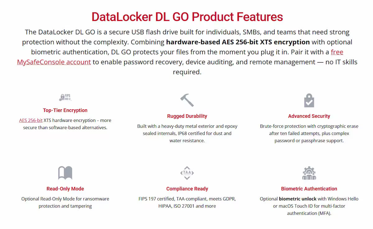 DataLocker DL GO Encrypted USB-A Flash Drive – Password Protected AES USB (4GB / 16GB / 64GB)