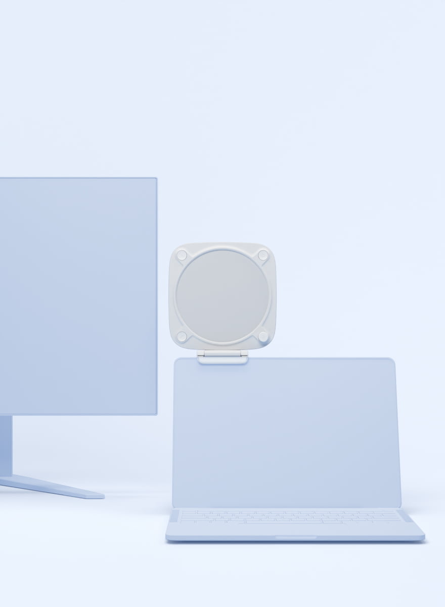 Elgato Key Light Neo - Silver, mounted on monitor and tablet