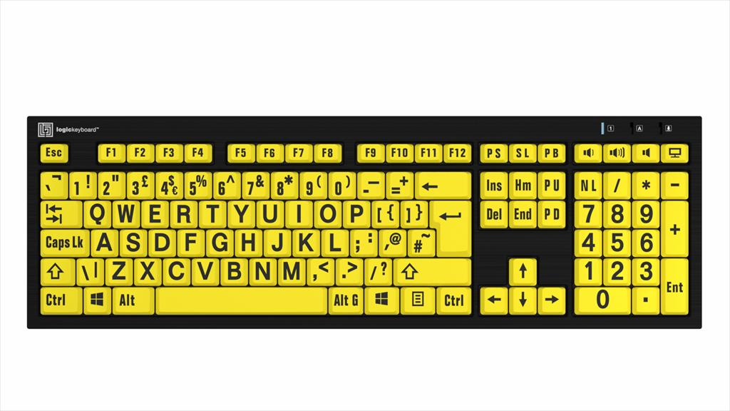 Large Print Black on Yellow NERO Slimline Keyboard for Windows