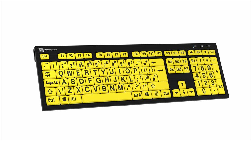 Large Print Black on Yellow NERO Slimline Keyboard for Windows