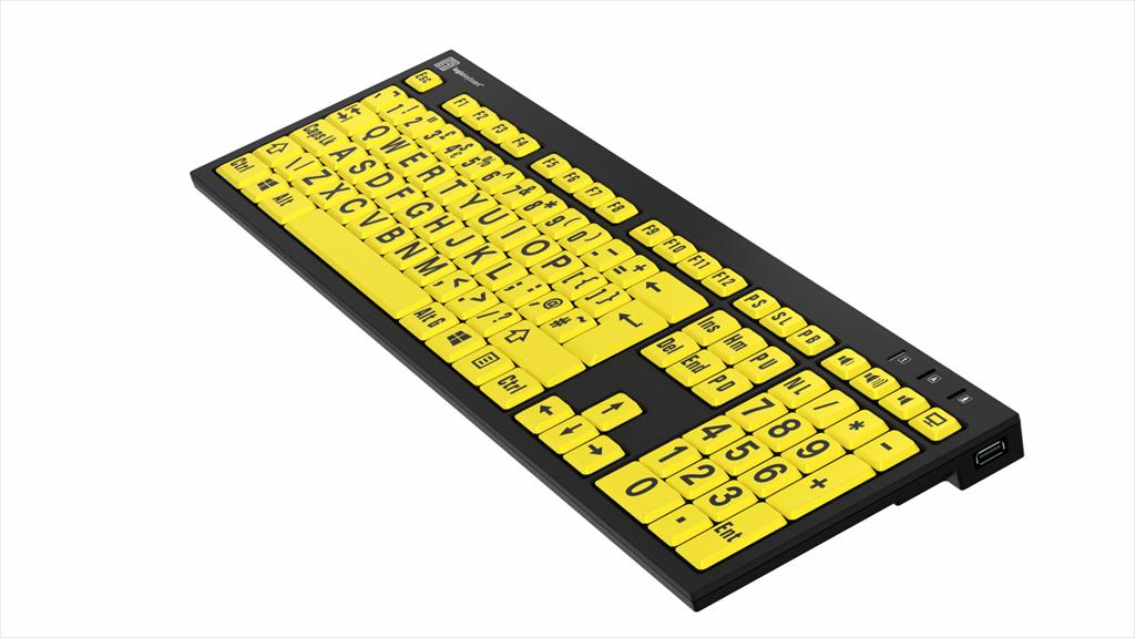 Large Print Black on Yellow NERO Slimline Keyboard for Windows