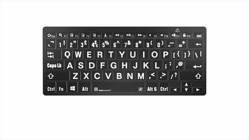 LargePrint White on Black Bluetooth Mini Keyboard for PC - UK English