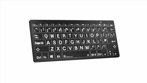 LargePrint White on Black Bluetooth Mini Keyboard for PC - UK English