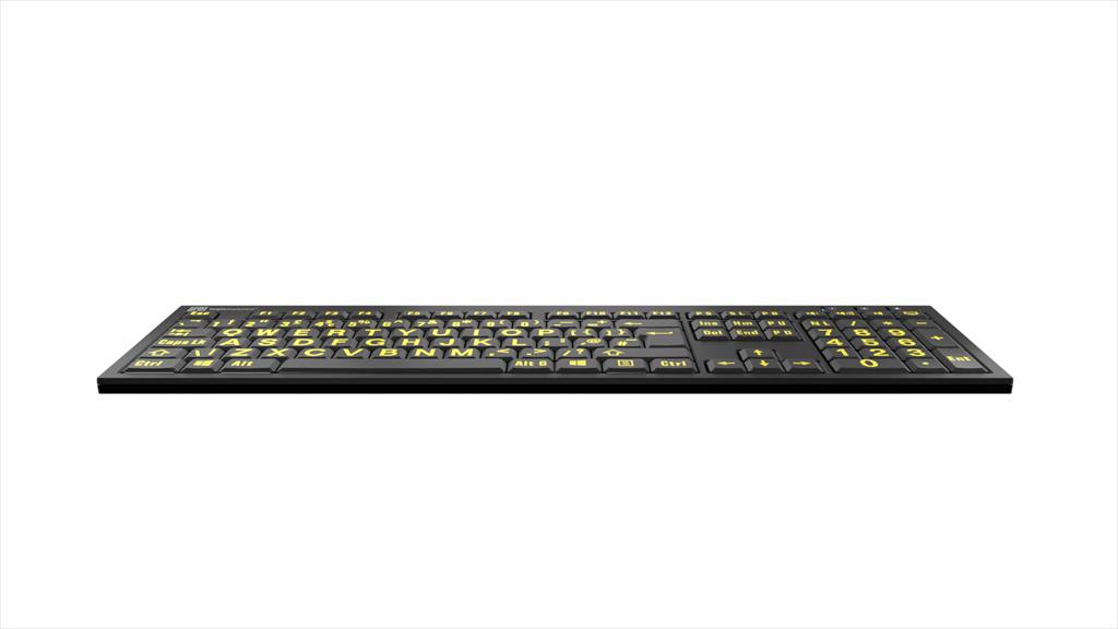 Large Print Yellow on Black NERO Slimline Keyboard for Windows