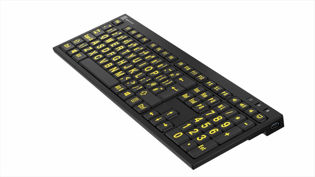 Large Print Yellow on Black NERO Slimline Keyboard for Windows