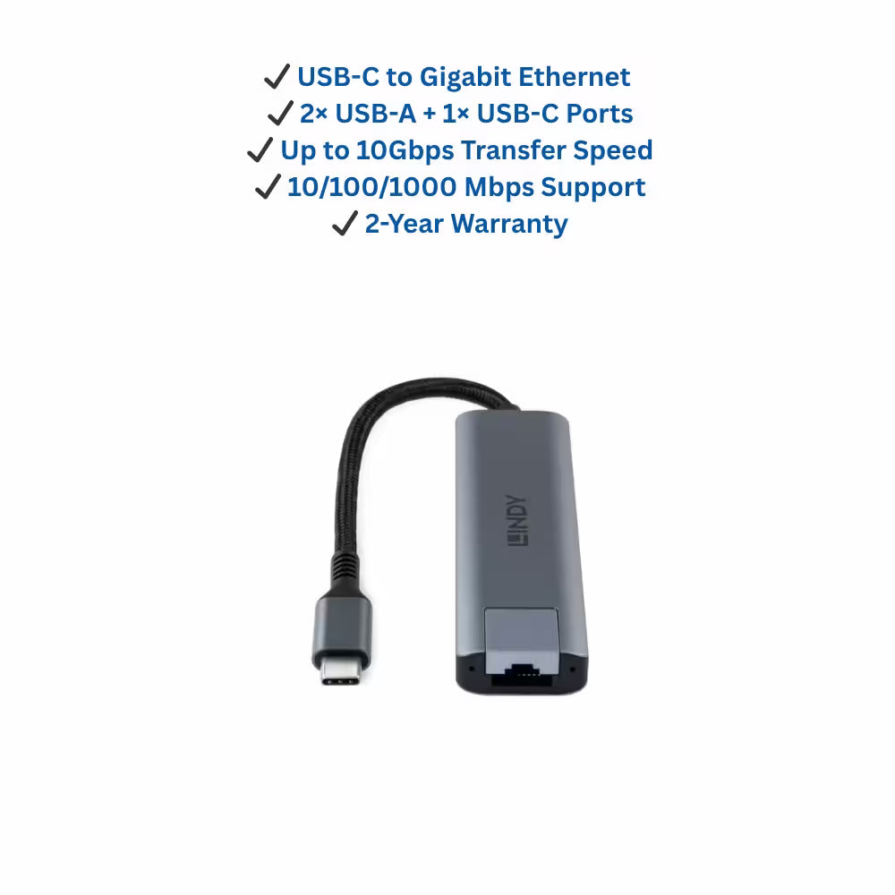 Lindy USB 3.2 Gen 2 Type C Hub and Gigabit Ethernet Converter