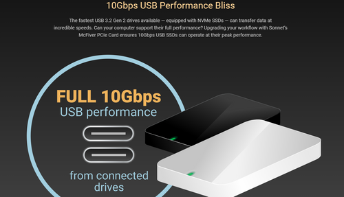 Sonnet McFiver Multifunction adapter card with dual M.2 NVMe SSD slots, 10GbE, and two 10Gbps USB-C Ports