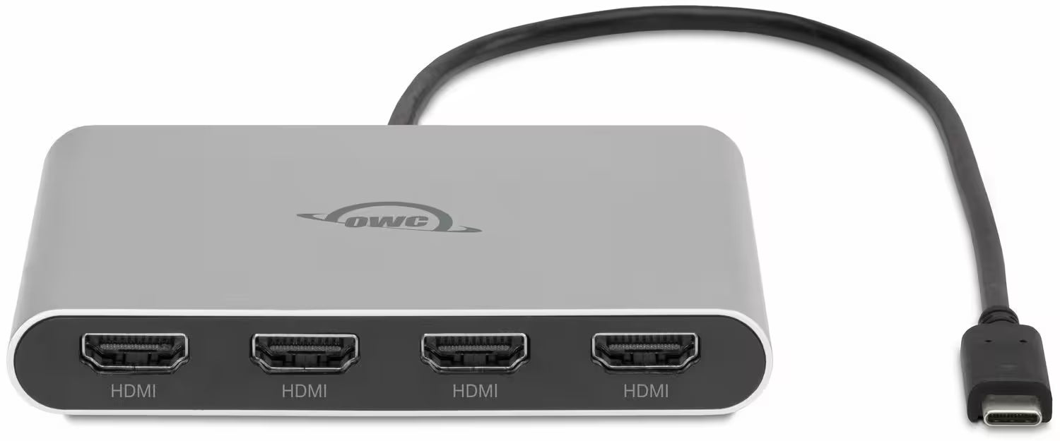OWC USB‑C Quad HDMI 4K Display Adapter with DisplayLink - 4×4K Displays, 90W PD, Bus‑Powered