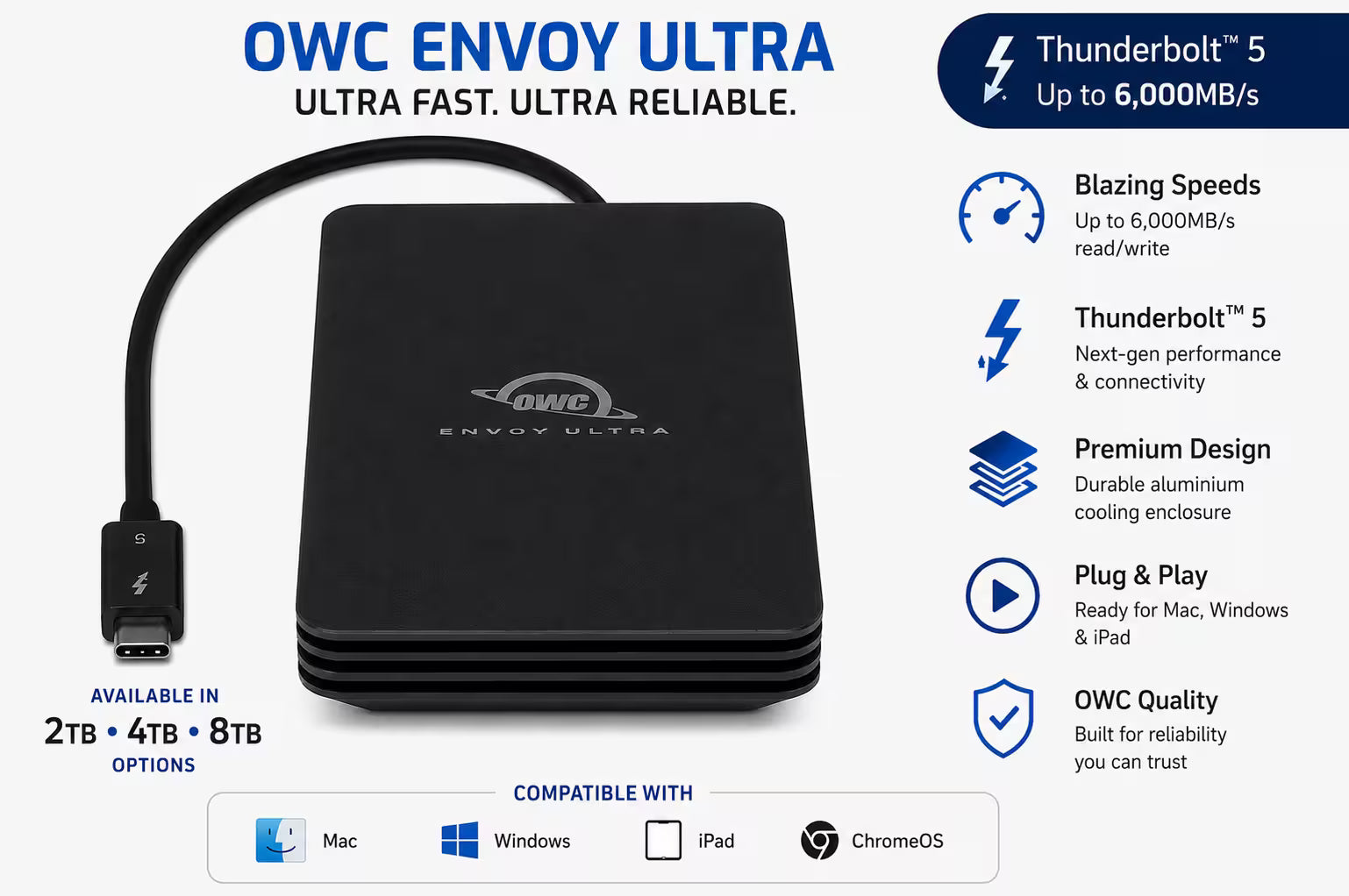 OWC Envoy Ultra Thunderbolt™ 5 SSD – 6,000 MB/s Portable SSD (2TB/4TB/8TB) – Rugged & Fast External Drive