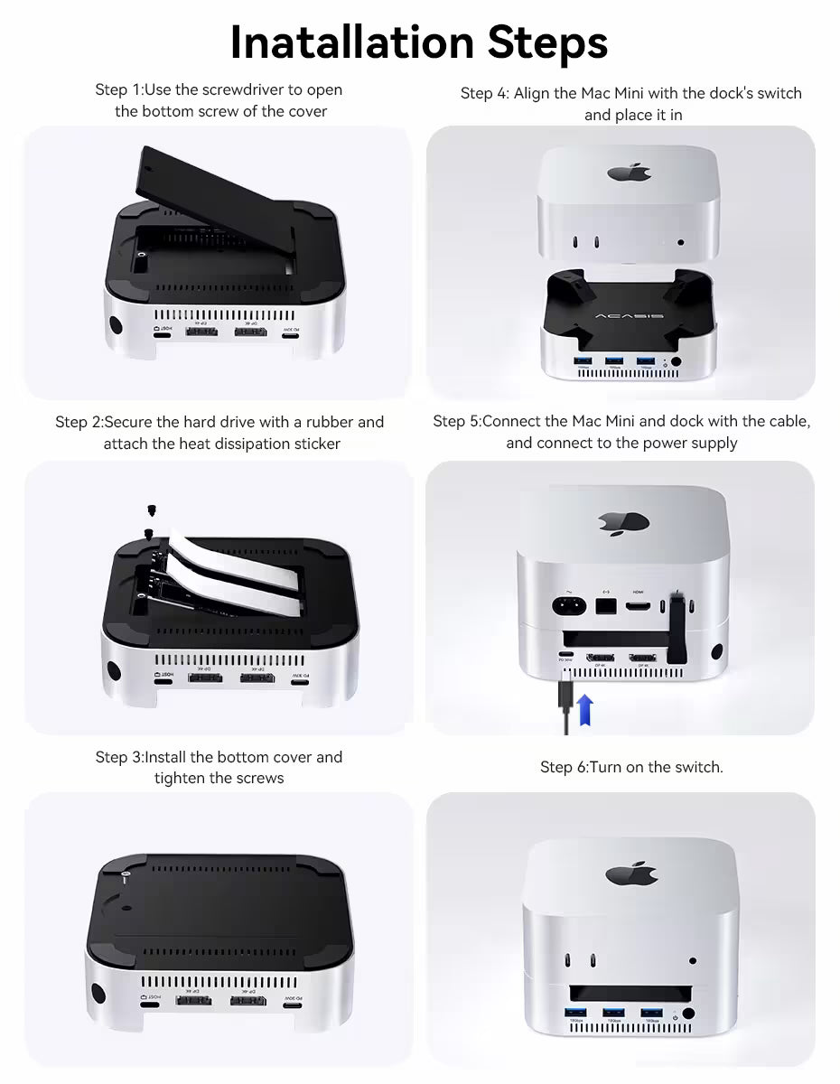 ACASIS USB-C Dock for Mac Mini M4 – Dual SSD, 4K/144Hz, 40Gbps, PD